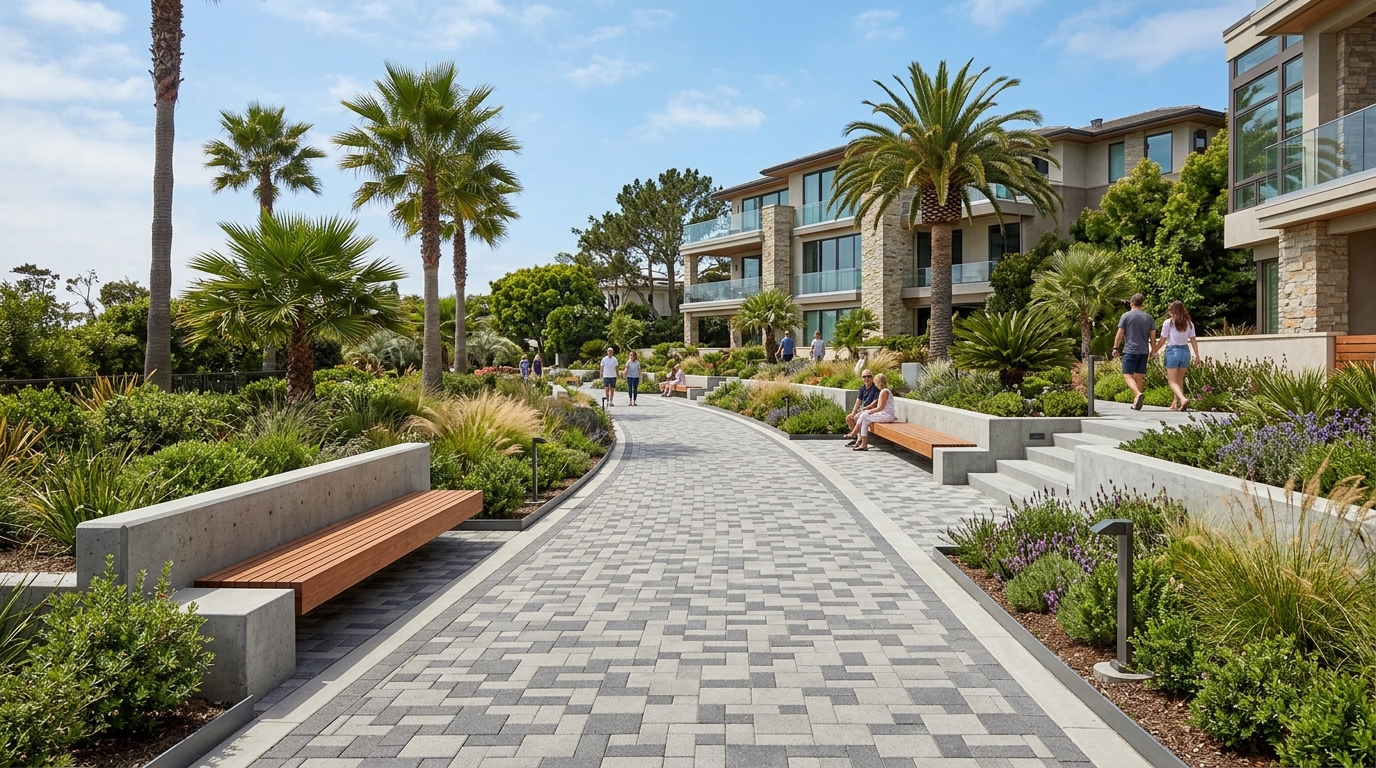 Executed walk-ways and luxury community plaza spaces
